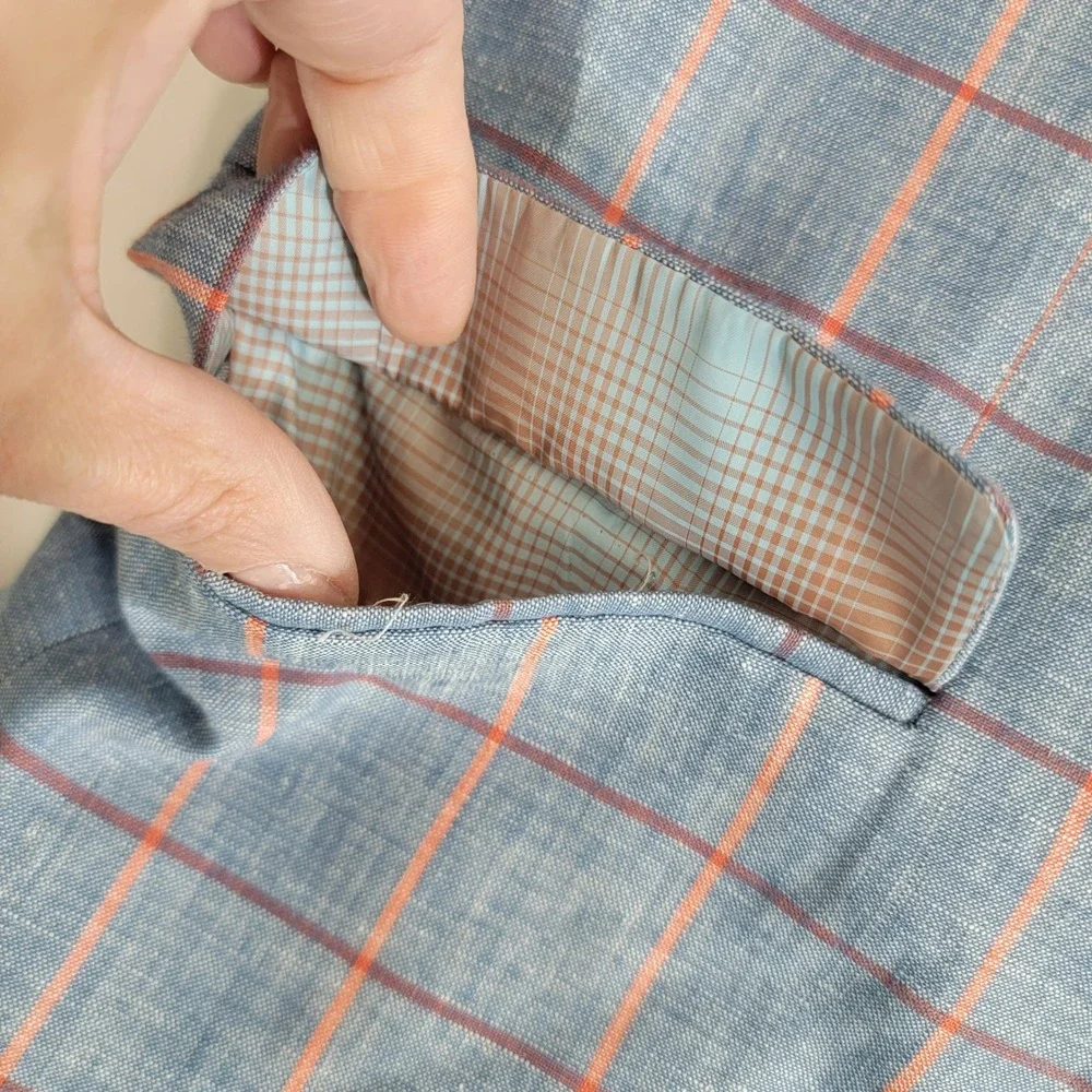 Vermonti Milan Linen Tailored Fit Windowpane Plaid Sport Coat Blazer Blue 42R
